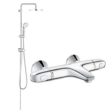 Coloana dus Grohe New Tempesta 200,crom,montare pe perete, baterie cada cu dus termostat Grh 1000 (27389002, 34155003)