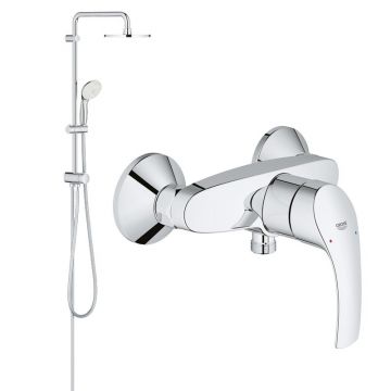 Pachet: Coloana dus Grohe New Tempesta 200,crom,montare pe perete, baterie cabina dus Eurosmart ( 27389002,33555002)