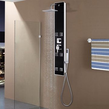 vidaXL Unitate panou de duș, sticlă, 18 x 42,1 x 120 cm, negru
