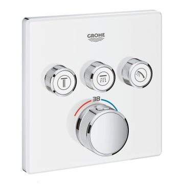 Baterie alba dus Grohe Grohtherm SmartControl termostatica cu 3 iesiri patrata