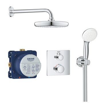 Sistem de dus Grohe Grohtherm Tempesta 210 incastrat cu baterie patrata