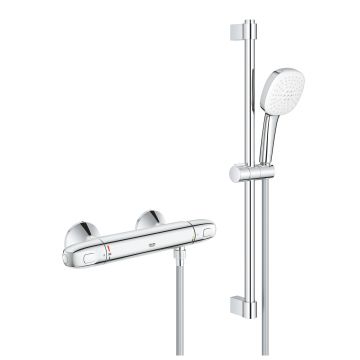 Baterie dus termostatata Grohe Grohtherm 1000 cu set de dus Tempesta Cube crom