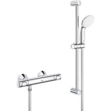 Baterie dus termostatata Grohe Grohtherm 500 cu set de dus cu bara 620mm crom