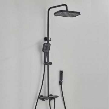 Coloană de duș cu afișaj digital de temperatură, negru mat, cu efect de ploaie, cod 1173