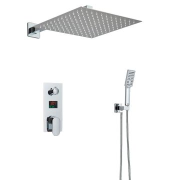 Set de dus cu para patrata de 30 cm, afisaj digital cu LED, argintiu, cod 1456