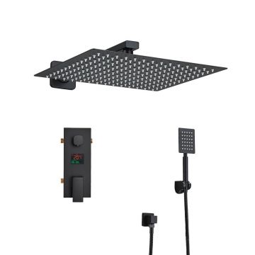 Set de dus cu para patrata de 30 cm, afisaj digital cu LED, negru mat, cod 1457