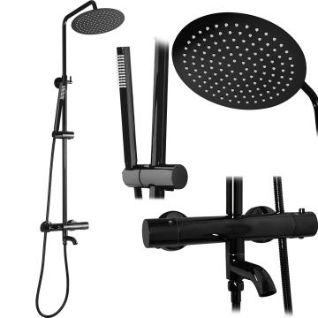 Set de dus cu termostat Rea Lungo, negru lucios