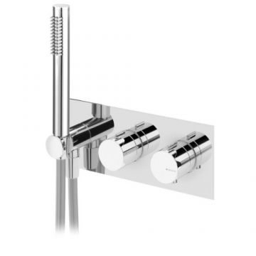 Baterie dus incastrata Bruma Leaf termostatata, cu set de dus - Culoare Crom
