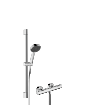 Baterie dus termostatata Hansgrohe Ecostat Fine cu set de dus Activera Select S 95 2jet EcoSmart cu bara 65 cm  crom