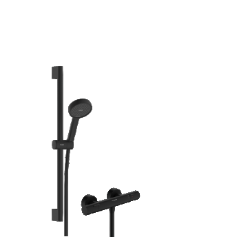 Baterie dus termostatata Hansgrohe Ecostat Fine cu set de dus Activera Select S 95 2jet EcoSmart cu bara 65 cm  negru mat