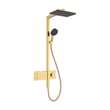 Coloana de dus Hansgrohe Raindance Alive Q 210x340 2jet EcoSmart cu baterie termostatata ShowerSelect Comfort gold optic Coloana de dus Hansgrohe Raindance Alive Q 210x340 2jet EcoSmart cu baterie termostatata ShowerSelect Comfort gold optic