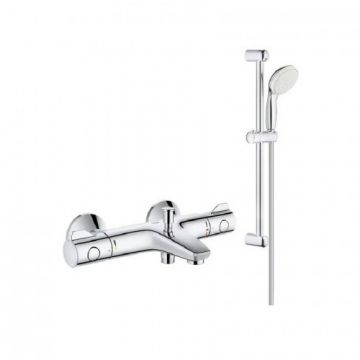 Baterie cada/dus cu termostat Grohe Grohtherm 800 + Set de dus bara New Tempesta Mono - Culoare Crom