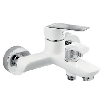 Baterie cada-dus, Ferro, Tina white, cu montaj pe perete, alb - crom