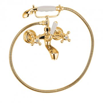 Baterie cada-dus, Kludi, 1926, cu para de dus si furtun, placat cu aur 23 kt