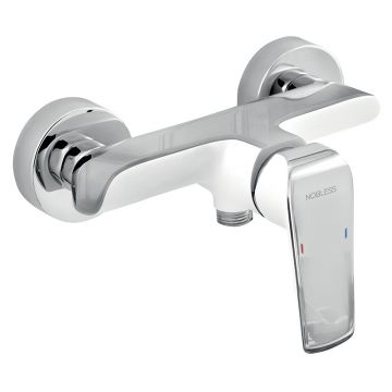 Baterie dus, Ferro, Tina white, cu montaj pe perete, crom