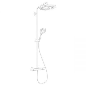 Coloana dus cu baterie si termostat Hansgrohe, Croma Select S, cu bara si suport dus, alb mat