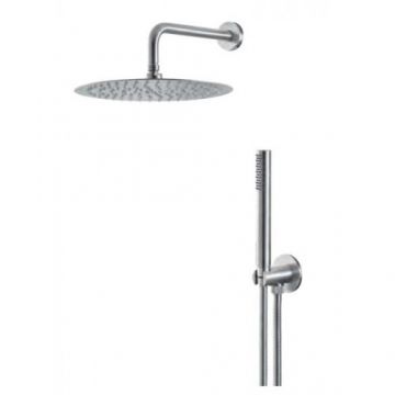 Set dus cu cap de dus rotund 30cm, para si racord de perete Wellness Steel - Vema, crom - Culoare Crom