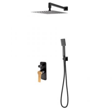 Sistem de dus incastrat patrat FDesign Seppia 6 in 1, negru rose-gold - Culoare Negru