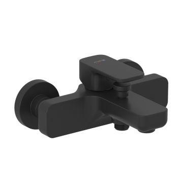 Baterie cadă-duș Kludi, Renon, montaj pe perete, negru mat