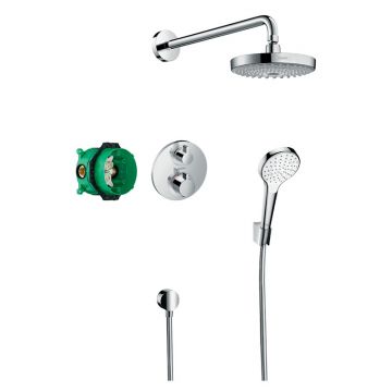 Set de dus, Hansgrohe, Croma Select S, cu baterie de dus, Ecostat S termostatat, crom