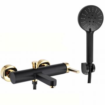 Baterie cada - dus Rea Polo monocomanda negru - auriu cu set de dus