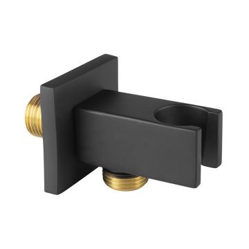 Cot racord, Ferro, cu suport pentru para de duș, negru mat