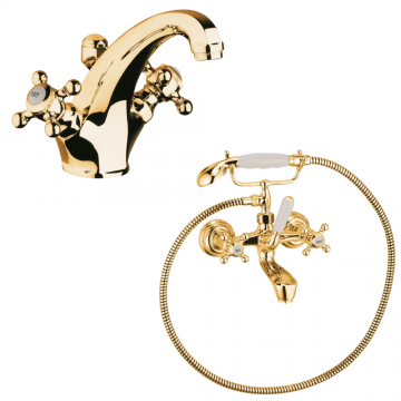 Set baterie cada si baterie lavoar placate cu aur Kludi Adlon, auriu lucios