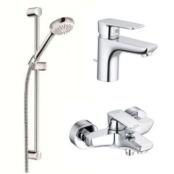 Set baterie lavoar, baterie cada si set de dus cu bara, para si furtun Kludi Pure  Style