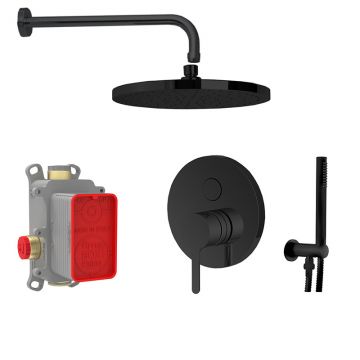 Set de duș, FIMA Carlo Frattini, Snap, cu pălărie și pară de duș cu suport, negru mat, F3119E2RP252S3NS