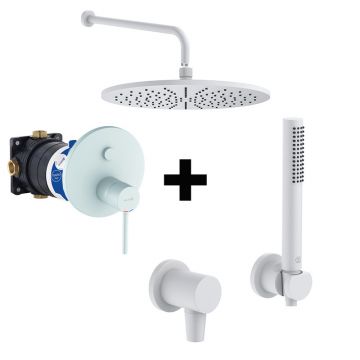 Set de duș încastrat, Kludi, cu baterie Bozz, pară de duș Nova Fonte Puristic, alb mat