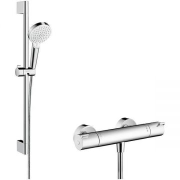 Set de dus cu bara de dus 65 cm, Hansgrohe, Crometta, baterie de dus Ecostat 1001 CL, crom