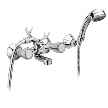 Baterie cada dus cu set de dus Remer Rubinetterie 1000-2000 02Y, monocomanda, montaj pe perete, suport fix, alama si ABS cromat