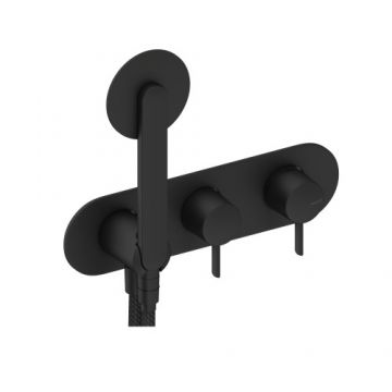 Baterie dus incastrata Sanycces Dedal cu para de dus si 2 cai, negru mat - Culoare Negru