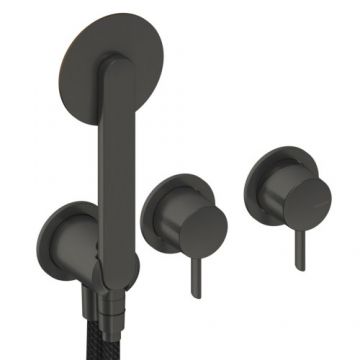 Baterie dus incastrata Sanycces Dedal cu para de dus si 2 cai, raw metal - Culoare Gri inchis