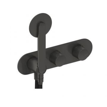 Baterie dus incastrata Sanycces Dedal plisat cu para de dus si 2 cai, raw metal - Culoare Gri inchis