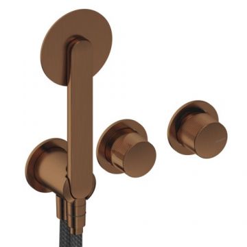 Baterie dus incastrata Sanycces Dedal plisat cu para de dus si 2 cai, rose gold - Culoare rose gold