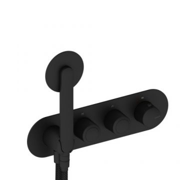 Baterie dus incastrata Sanycces Dedal plisat termostatata cu para de dus si 2 cai, negru mat - Culoare Negru