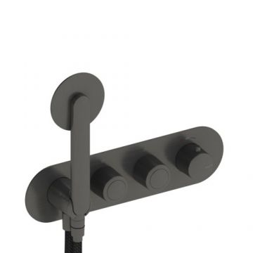 Baterie dus incastrata Sanycces Dedal plisat termostatata cu para de dus si 2 cai, raw metal - Culoare Gri inchis