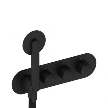 Baterie dus incastrata Sanycces Dedal termostatata cu para de dus si 2 cai, negru mat - Culoare Negru