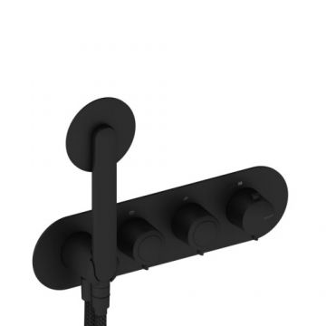 Baterie dus incastrata Sanycces Dedal termostatata cu para de dus si 2 cai, negru mat - Culoare Negru