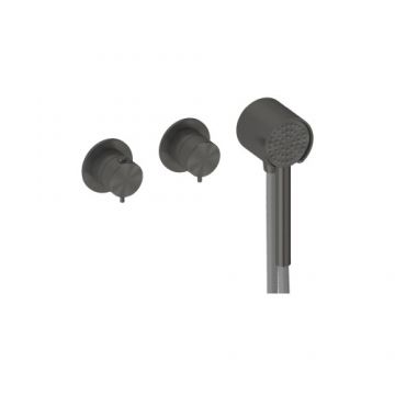 Baterie dus incastrata Sanycces Pool termostatat cu para dus si 2 cai, raw metal - Culoare Gri inchis