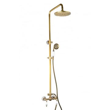 Coloana de dus bronz antichizat cu baterie si para pentru dus, broderie ceramica