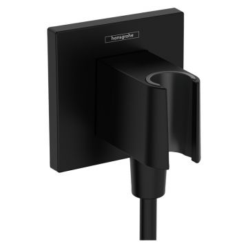 Cot racord, Hansgrohe, FixFit E, cu suport pentru para de dus, negru mat