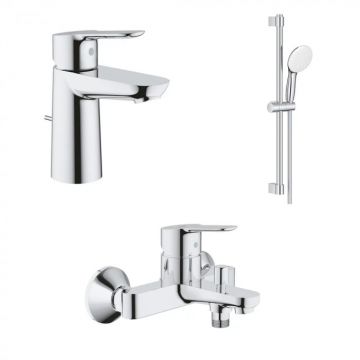 Set baterie lavoar, baterie cada si set de dus, crom lucios, Grohe BauEdge
