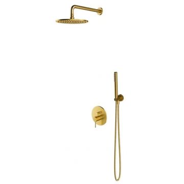 Set de dus cu baterie incastrata, corp inclus, diametru palarie 25 cm, auriu periat, OMNIRES Y