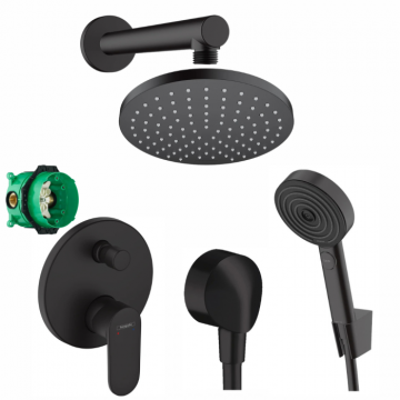 Set de dus incastrat, negru mat cu 2 consumatori, Vernis Blend Hansgrohe