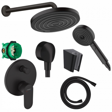 Set de dus incastrat, negru mat, cu tehnologie QuickClean, Hansgrohe