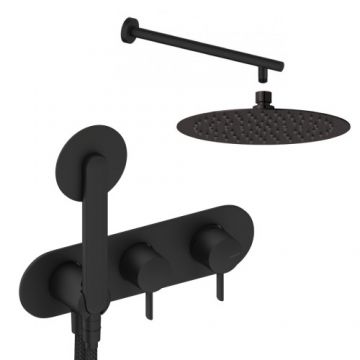 Sistem de dus incastrat Sanycces Dedal cu 2 cai, negru mat - Culoare Negru