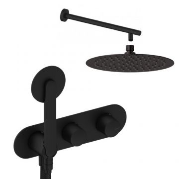 Sistem de dus incastrat Sanycces Dedal cu 2 cai, negru mat - Culoare Negru