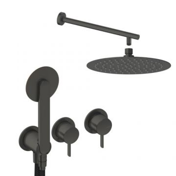 Sistem de dus incastrat Sanycces Dedal cu 2 cai, raw metal - Culoare Gri inchis